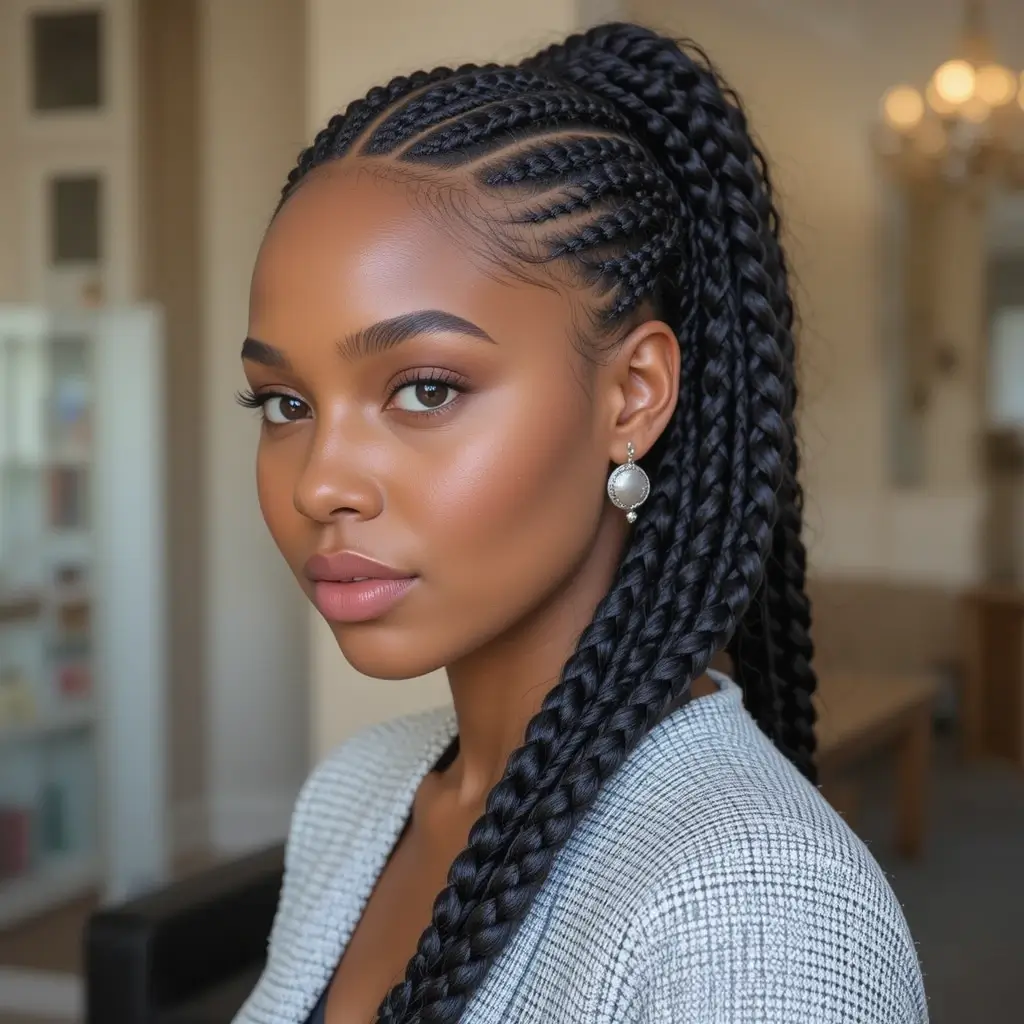 Side-Swept Ghana Braids