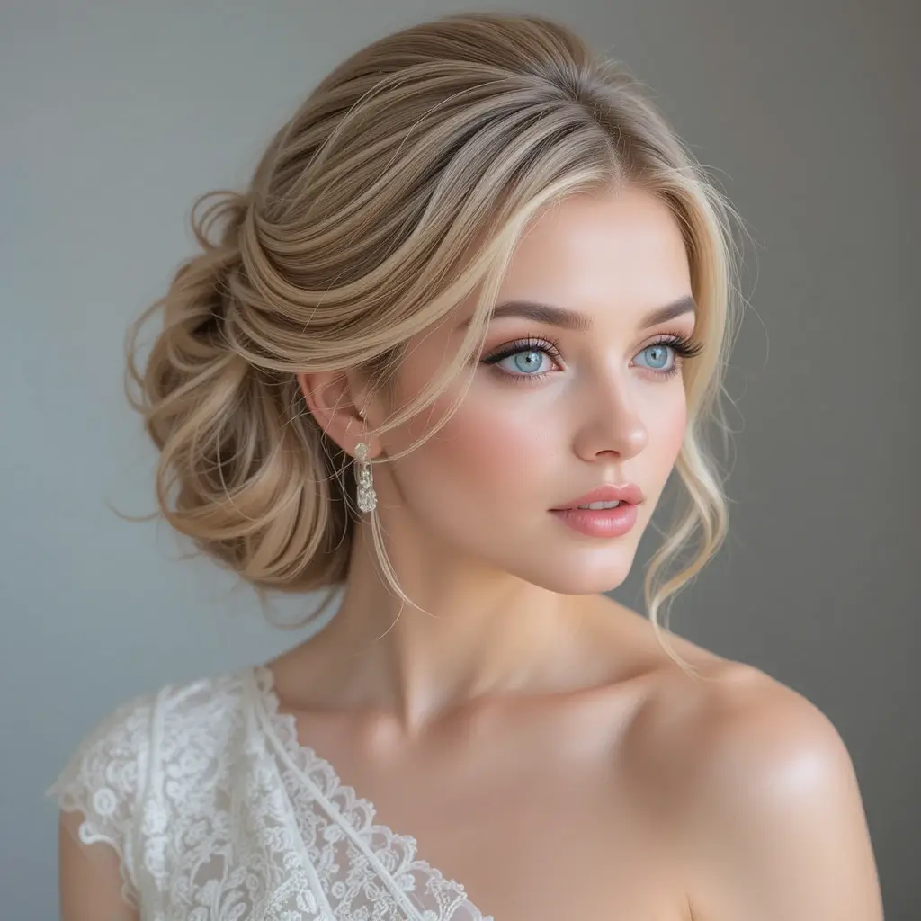 Side-Swept Half-Updo with Loose Curls