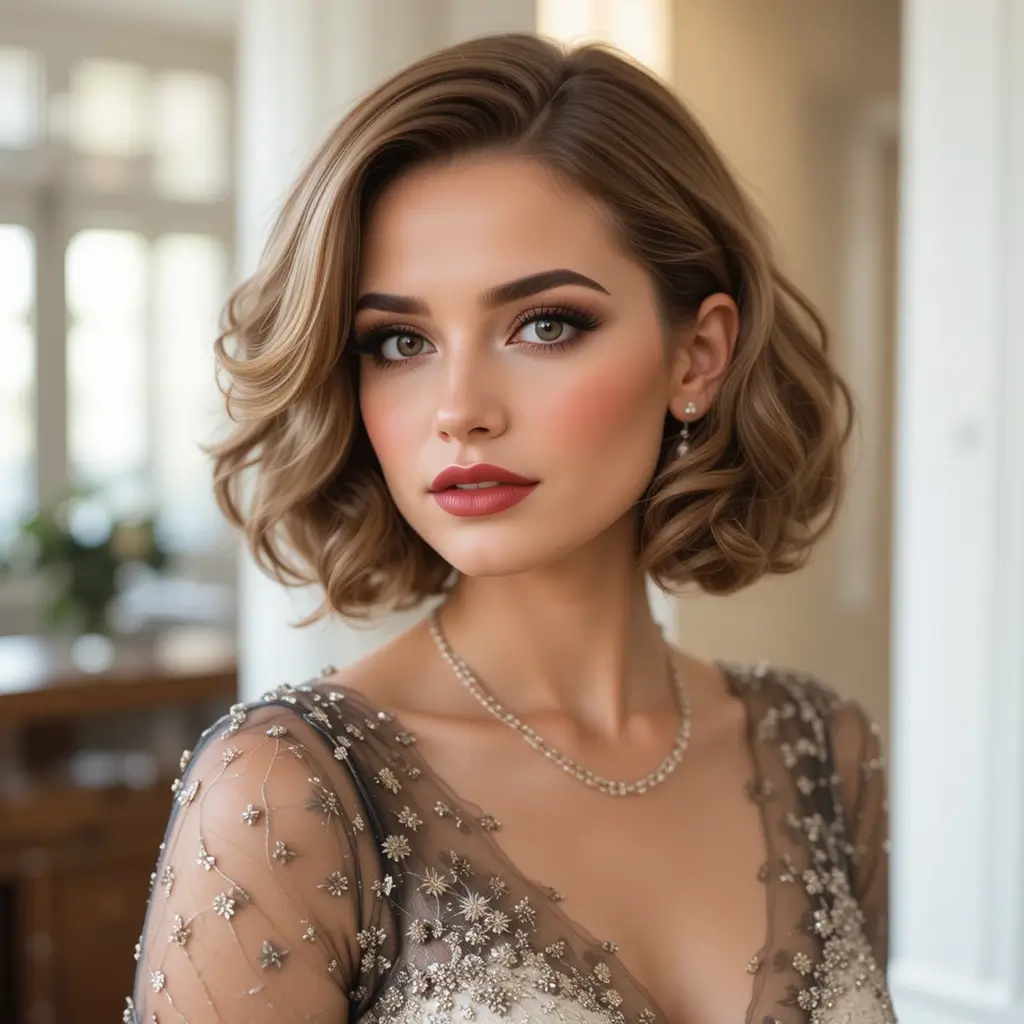 Side-Swept Vintage Bob with Waves