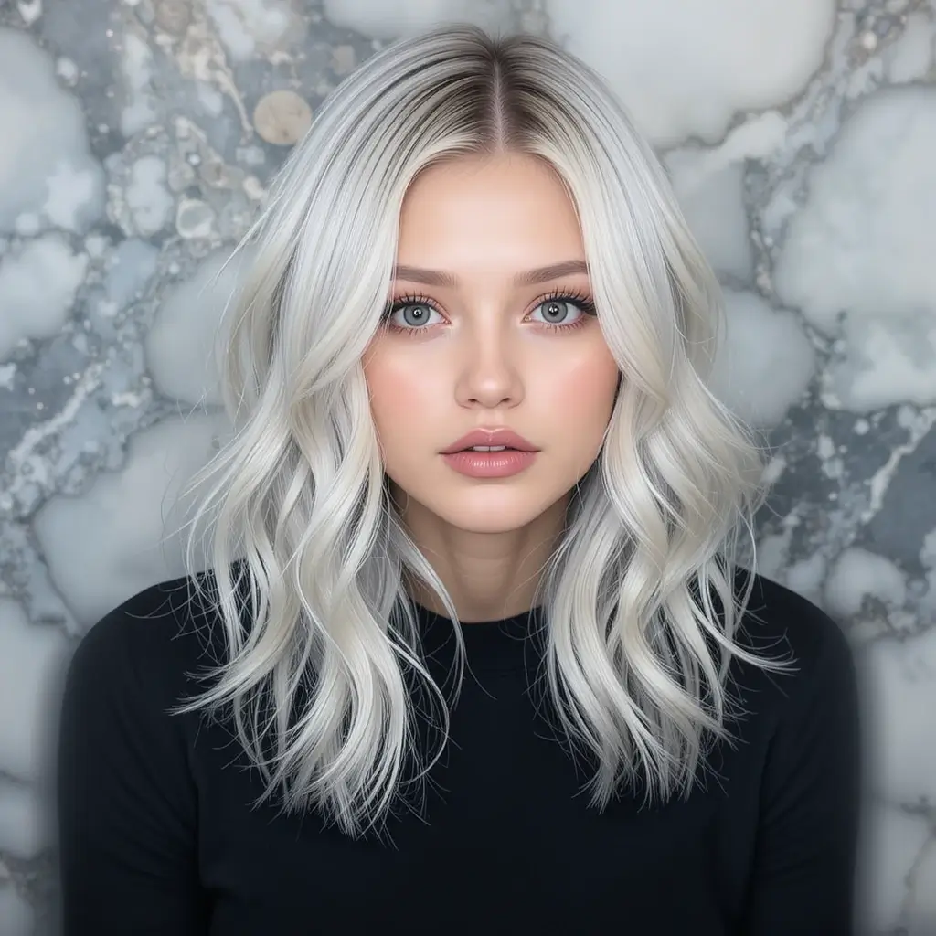 Silver Blonde Medium-Length Hair with Waves