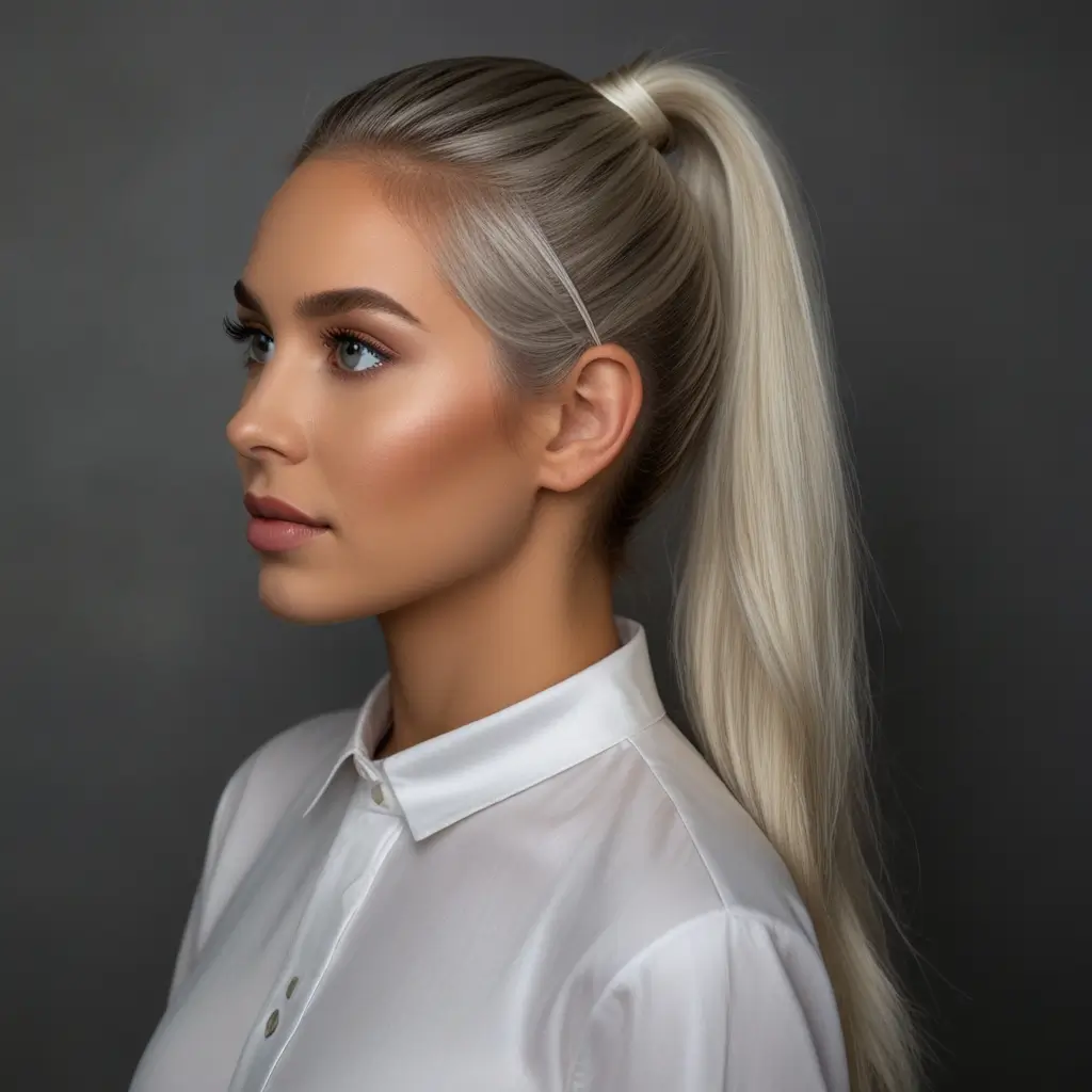 Silver Blonde Sleek Ponytail