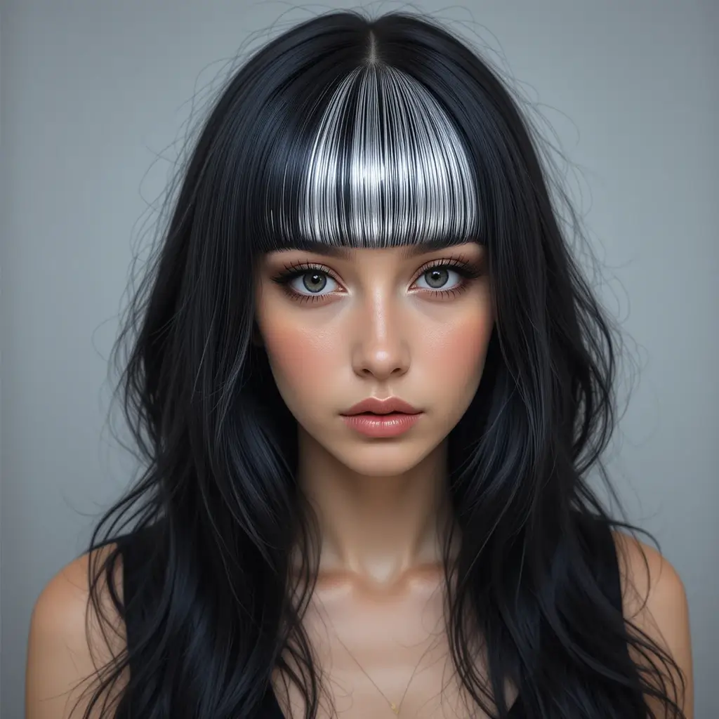 Silver Money Piece on Jet Black Hair
