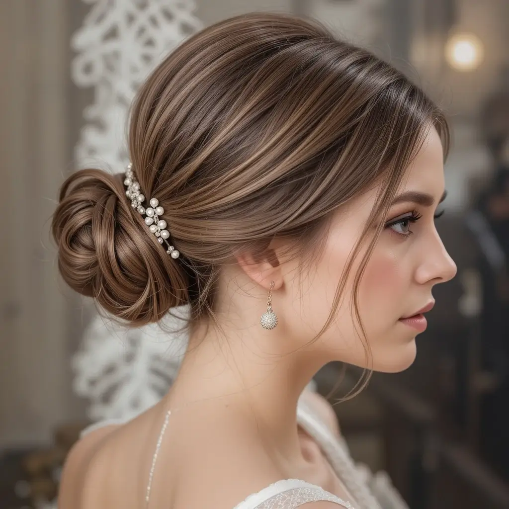 Sleek Bun with Middle Part and Hair Cuffs
