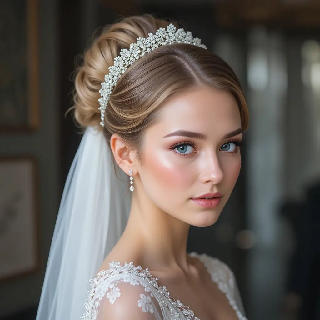 Sleek High Bun with Veil