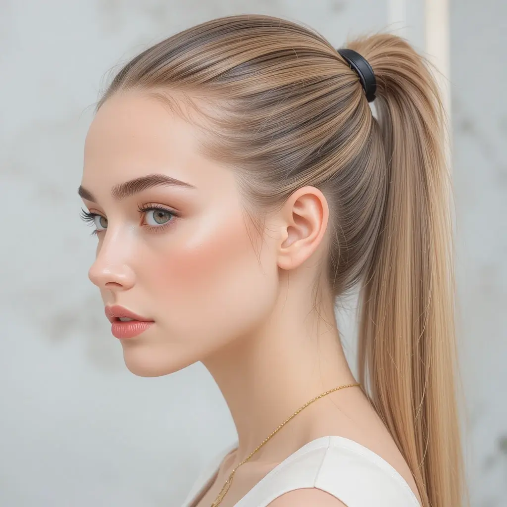 Sleek High Ponytail with Wrapped Hair Tie