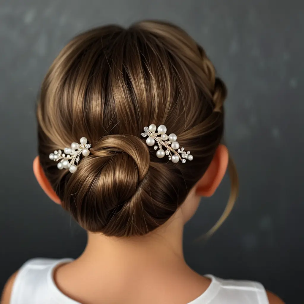 Sleek Low Bun with Pearl Pins