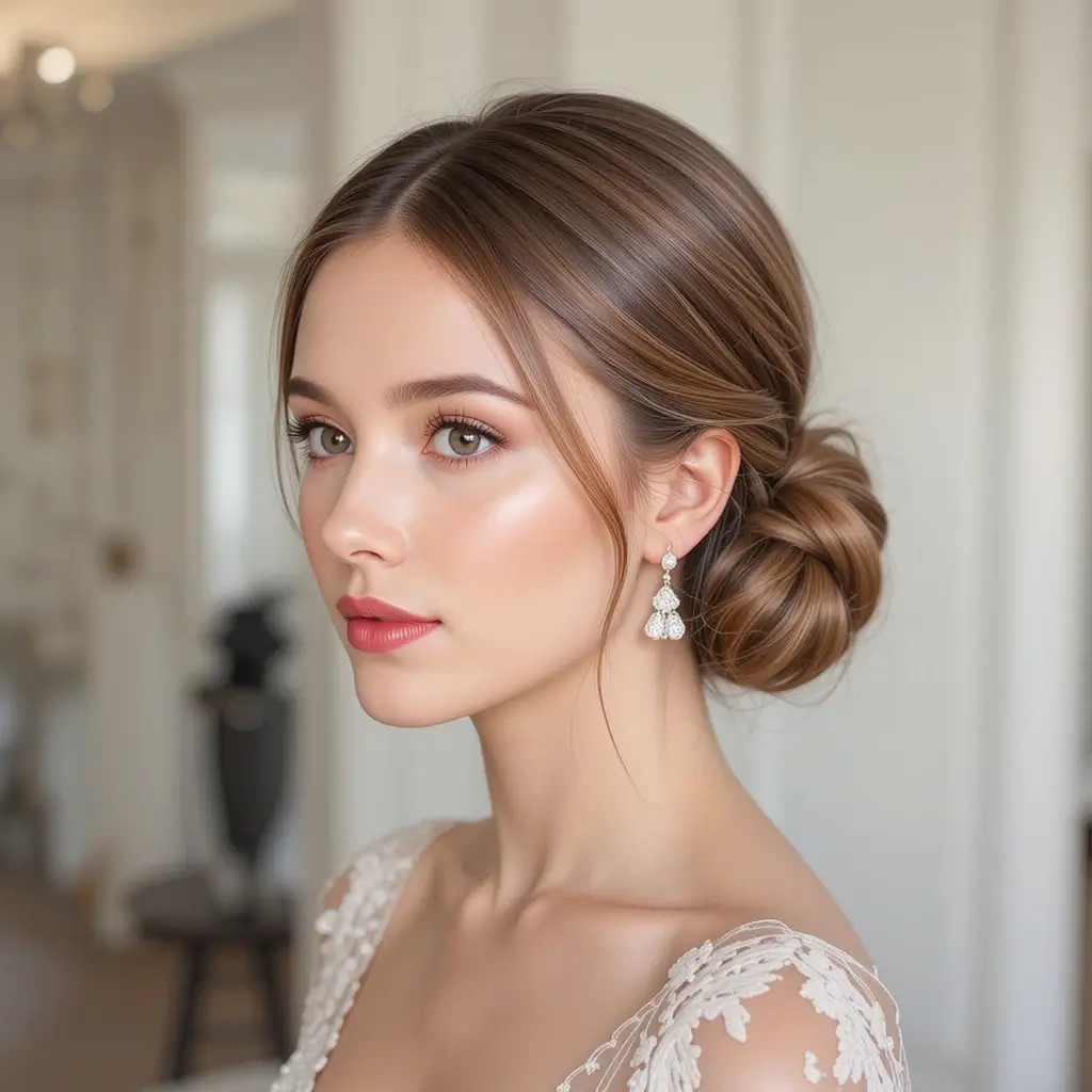 Sleek Low Bun with Side Part