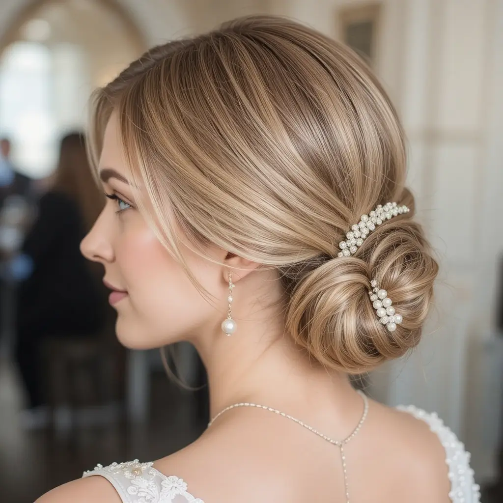 Sleek Low Chignon with a Middle Part