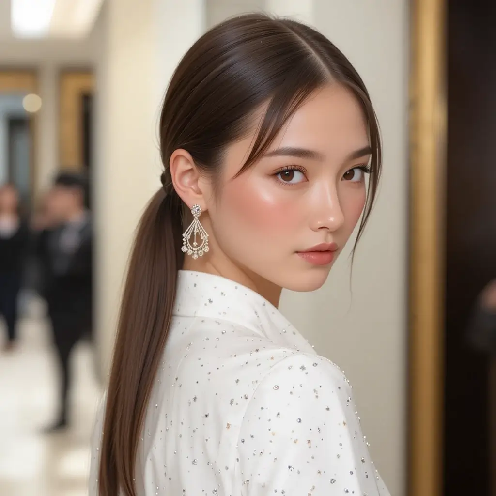 Sleek Low Ponytail with Center Part