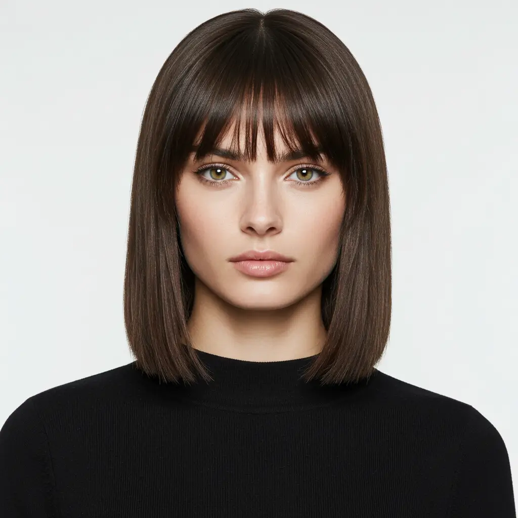 Sleek Medium Hair with Blunt Bangs