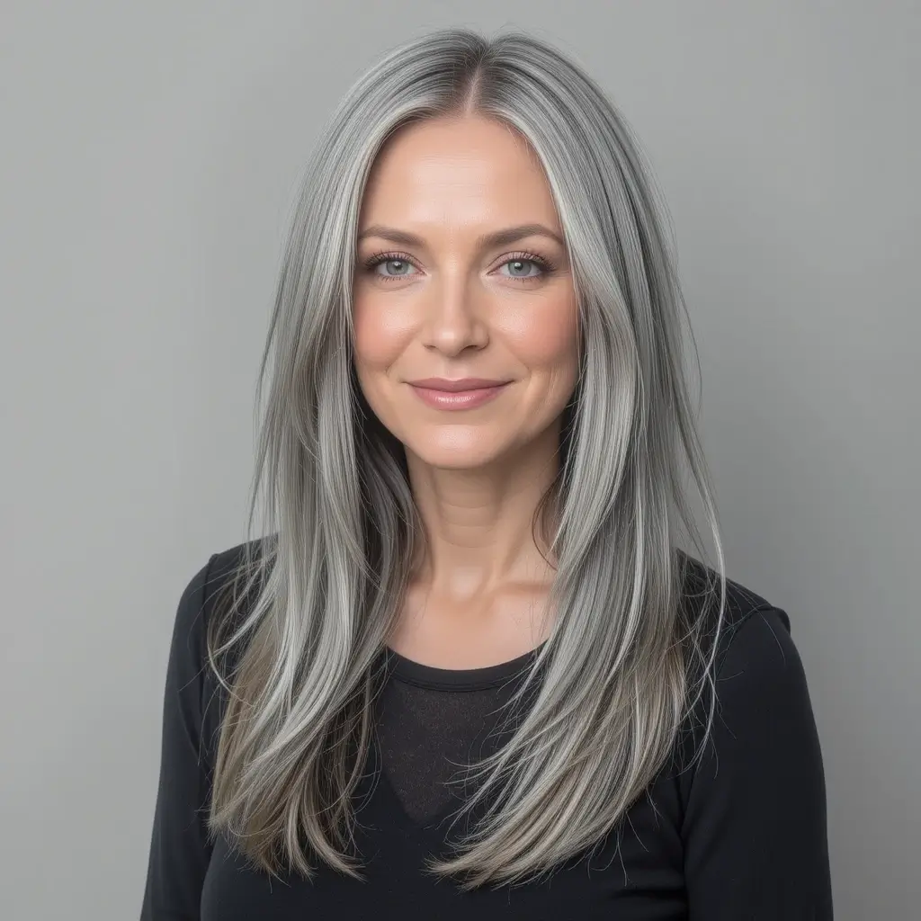 Sleek Straight Gray Hair