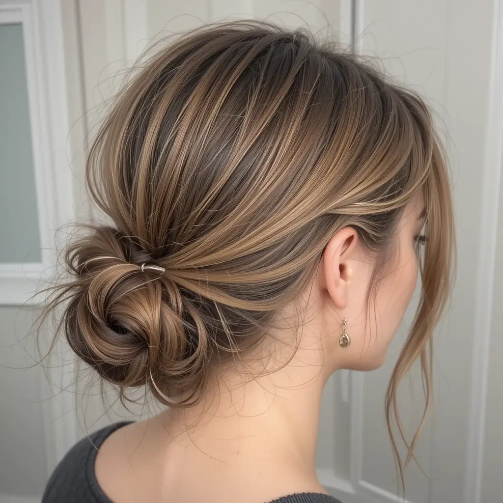 Slicked-Back Low Bun with a Side Part