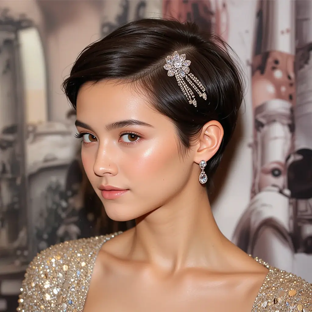 Slicked Pixie with Statement Clip