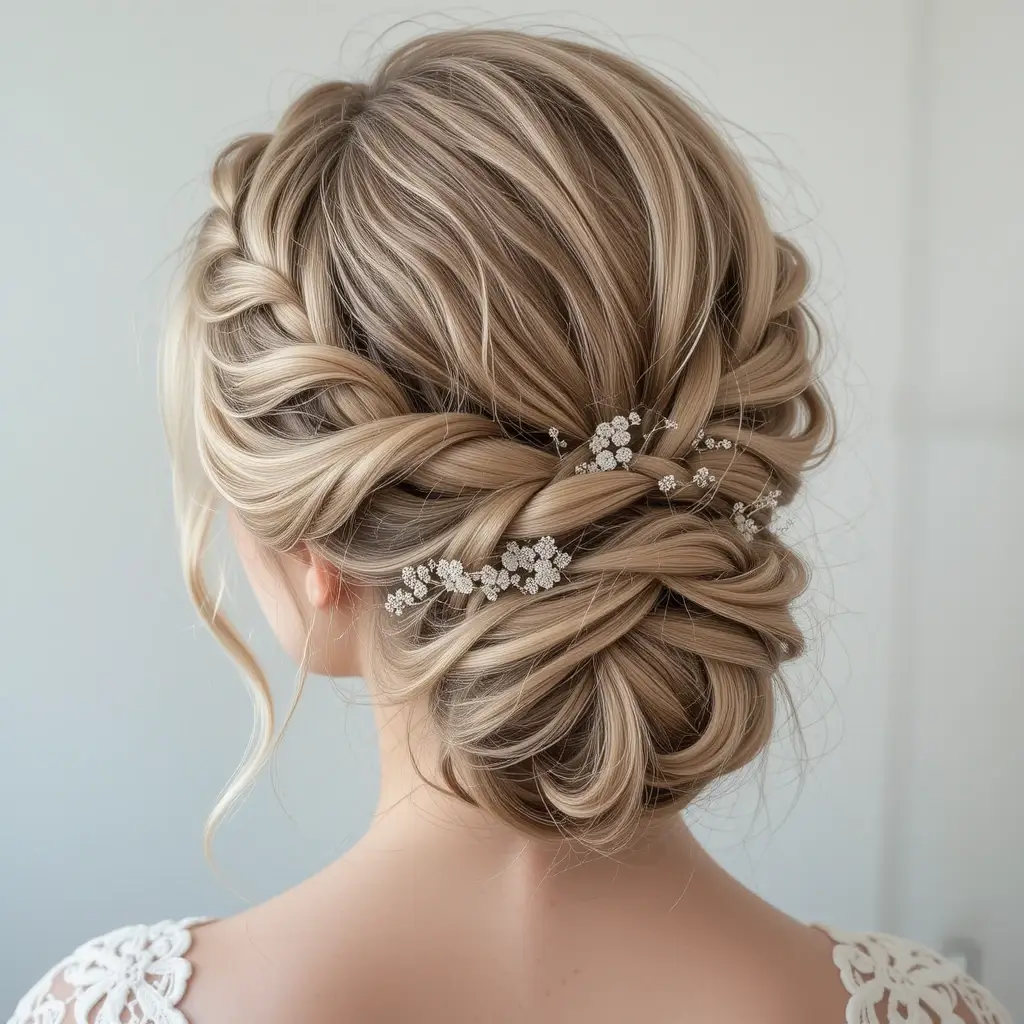 Soft Braided Updo with Tendrils