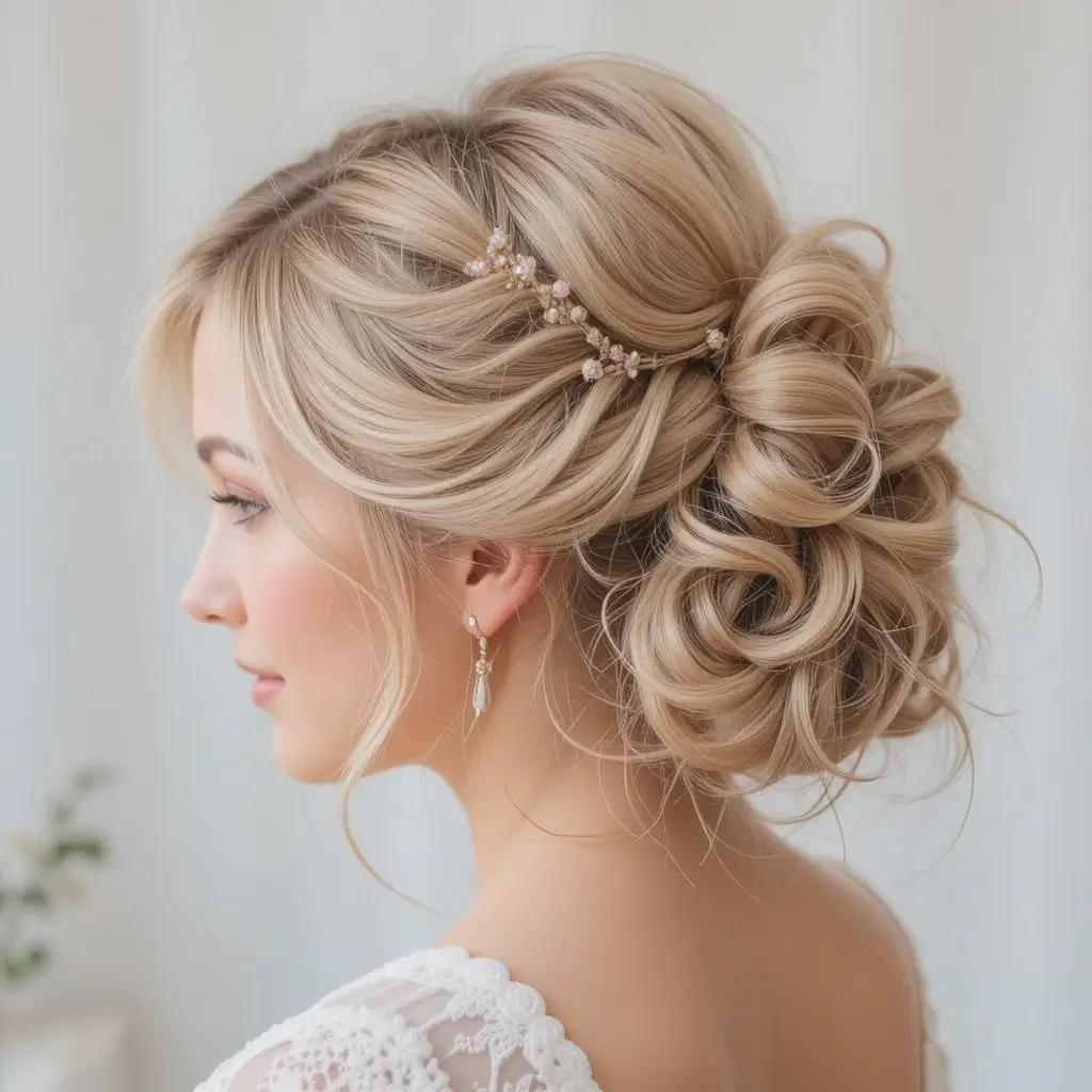 Soft Curly Updo with Tendrils