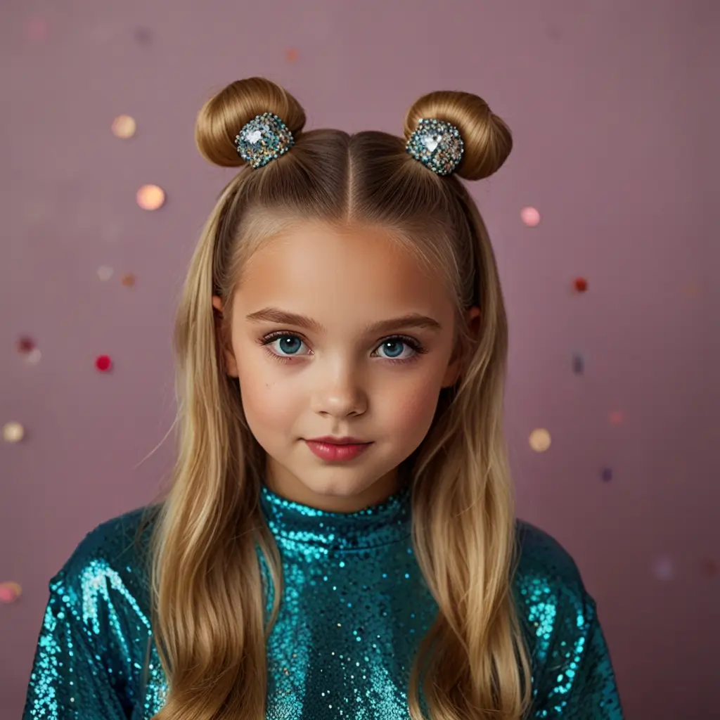 Space Buns with Glitter Spray