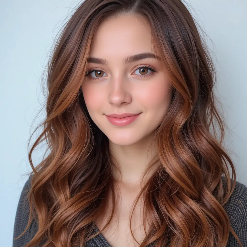 Spicy Cinnamon Highlights on Brunette Waves
