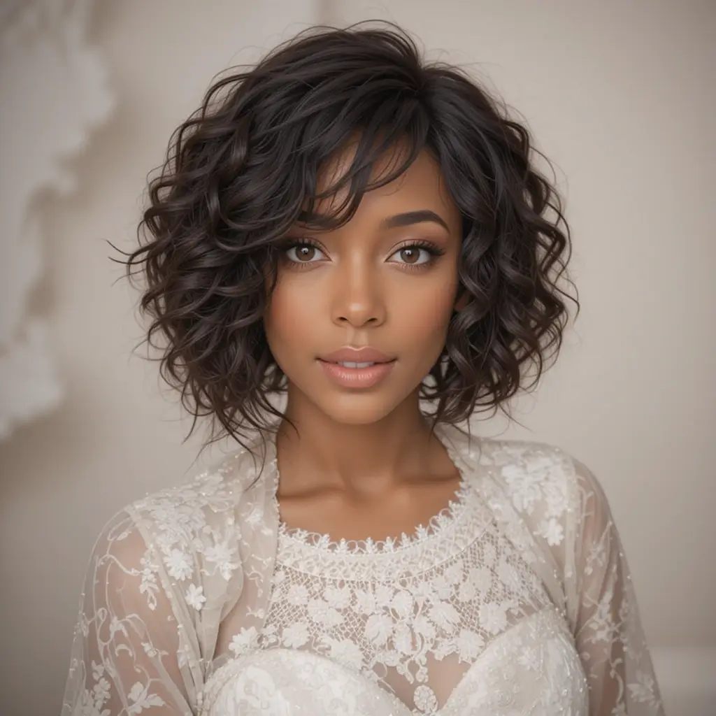 Spiral Curl Bob with Side Bangs