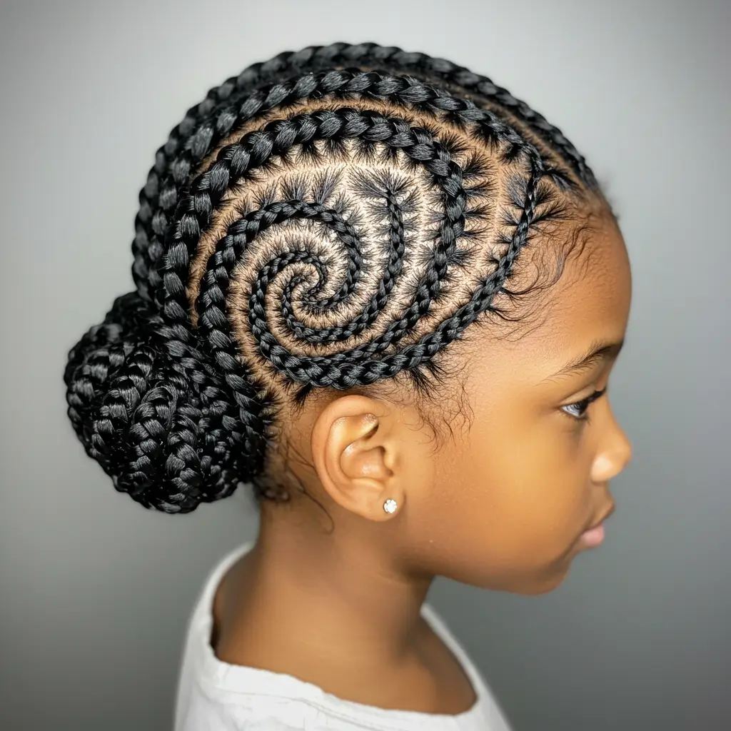 Swirled Cornrows with a Low Bun
