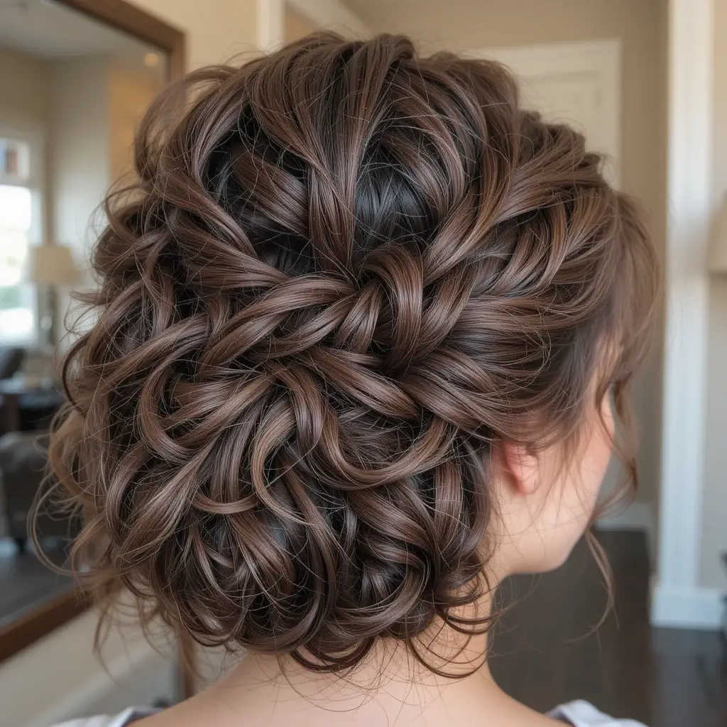 Textured Curly Bun with Hidden Braids