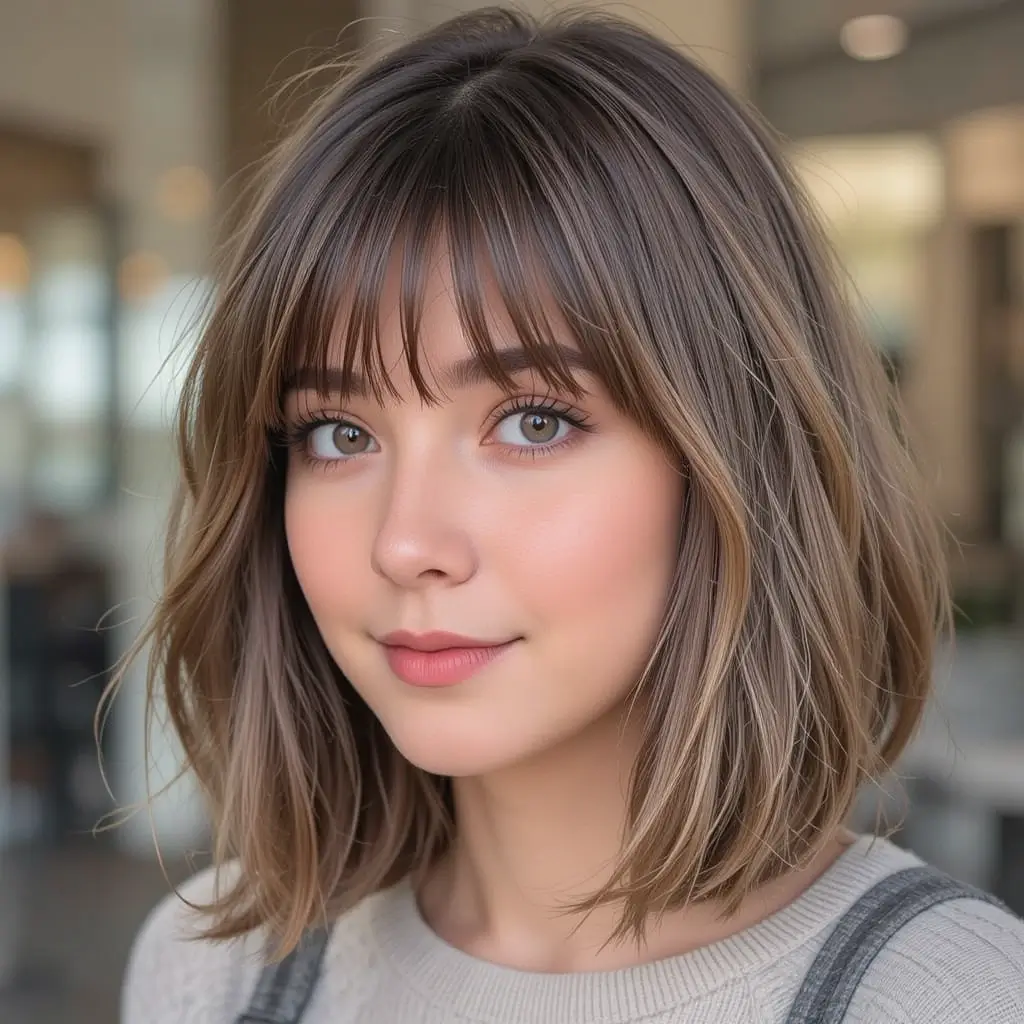 Textured Lob with Curtain Bangs