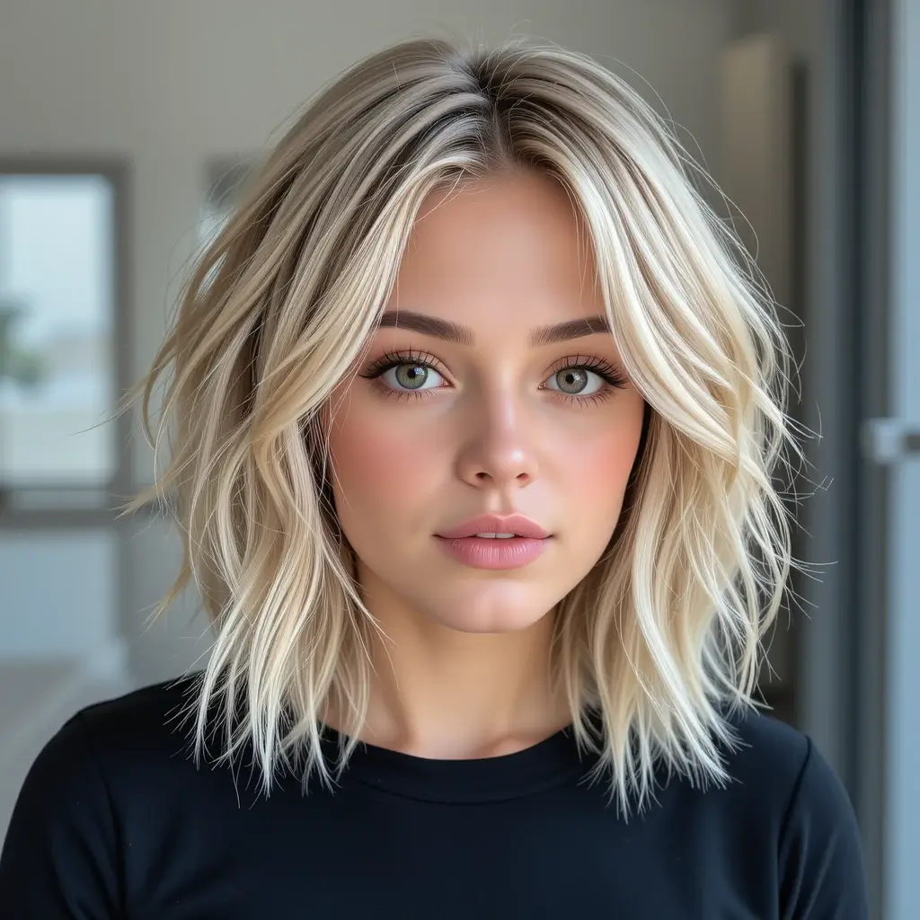 Tousled Blonde Lob with Middle Part