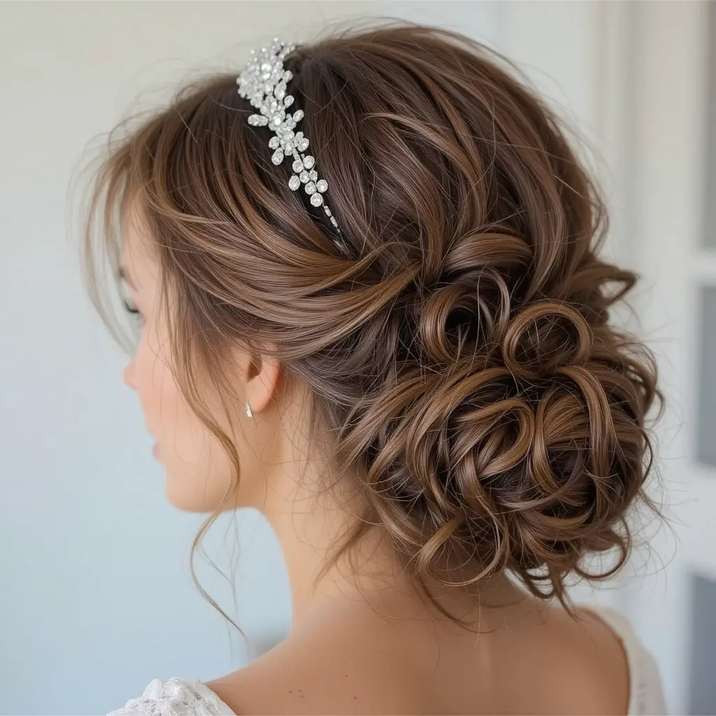Tousled Curly Bun with Baby Hairs