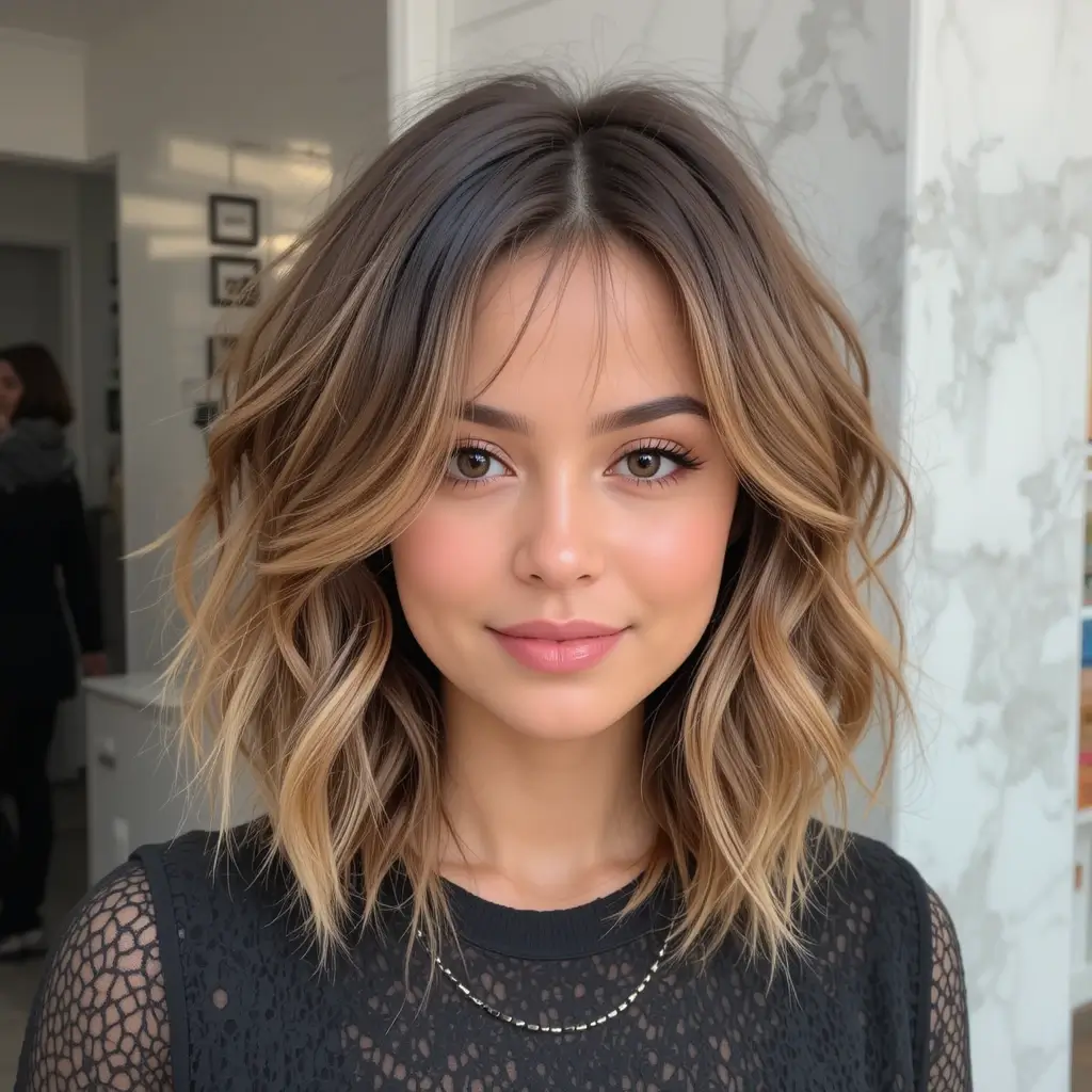 Tousled Lob with Highlights