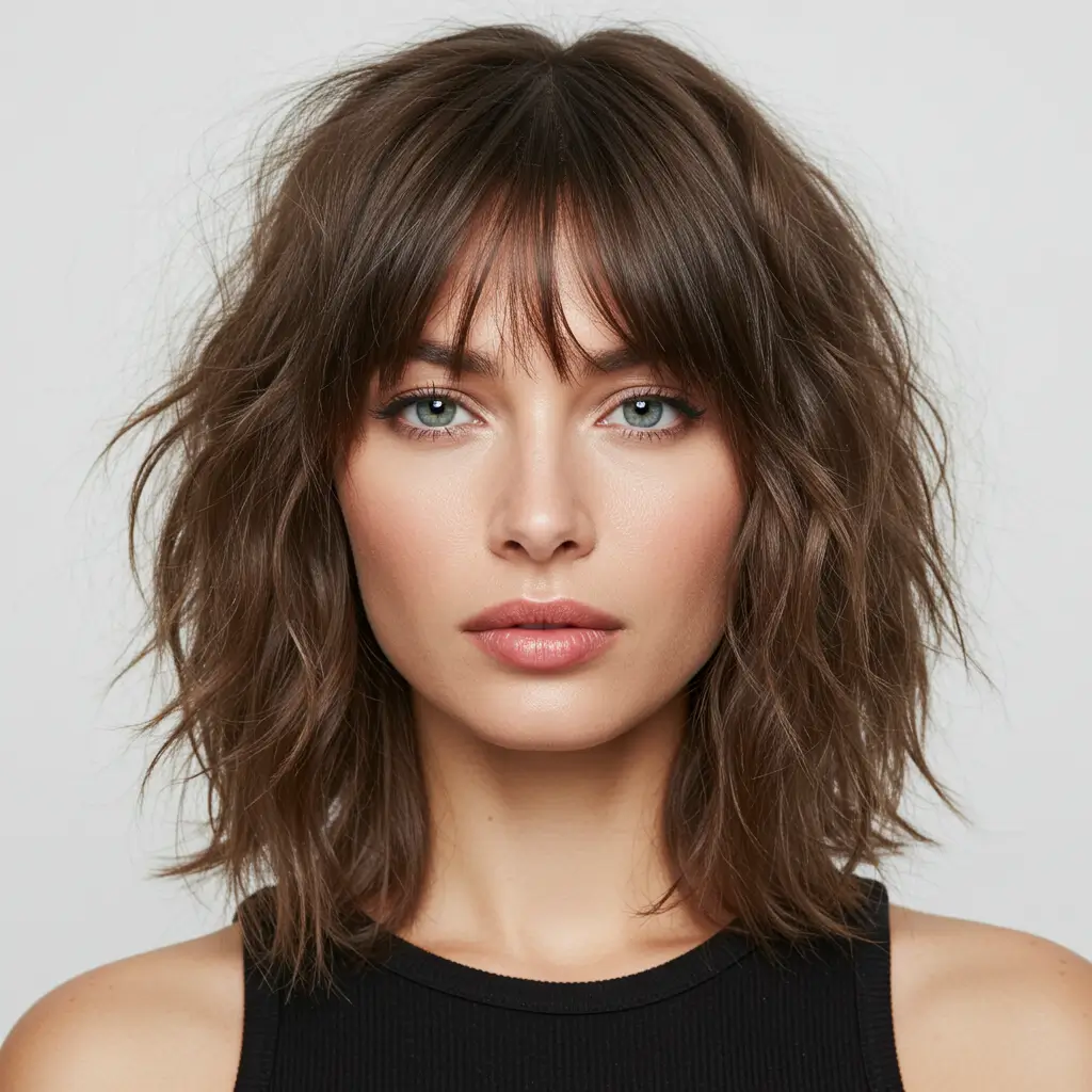 Tousled Medium Hair with Wispy Bangs