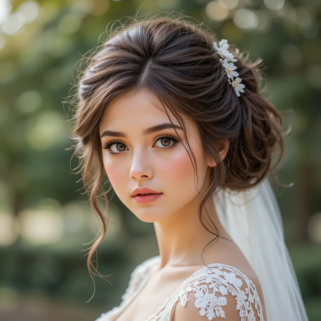 Tousled Updo with Veil