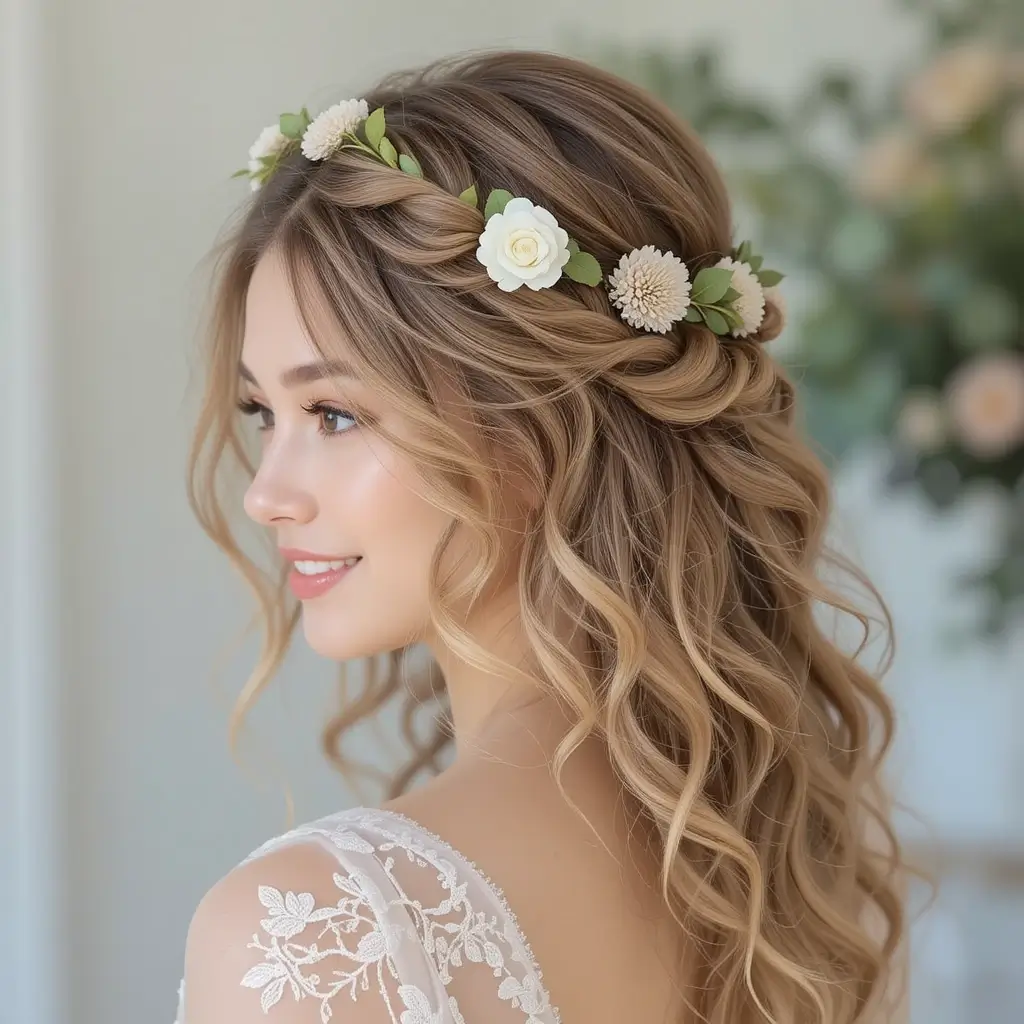 Twisted Crown with Flowing Curls