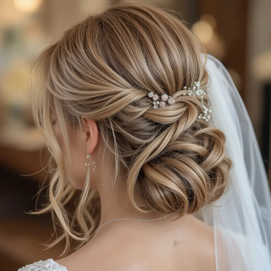 Twisted Half-Up Bob with Veil