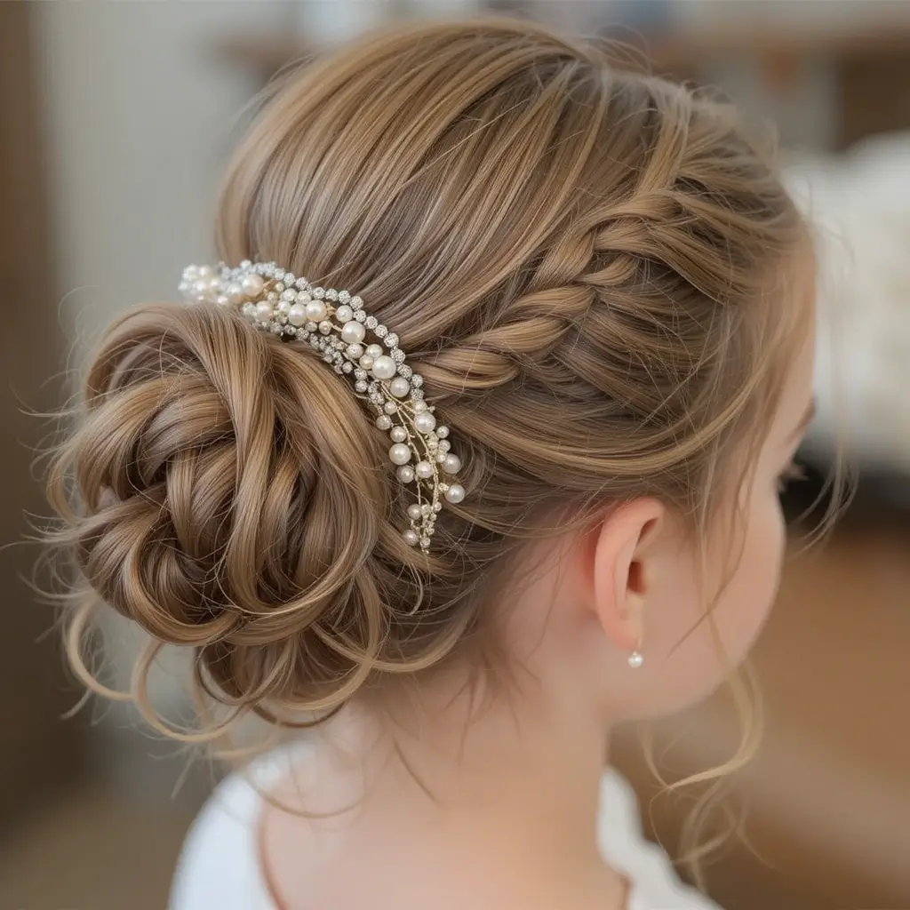 Twisted Half-Up Bun with Pearls
