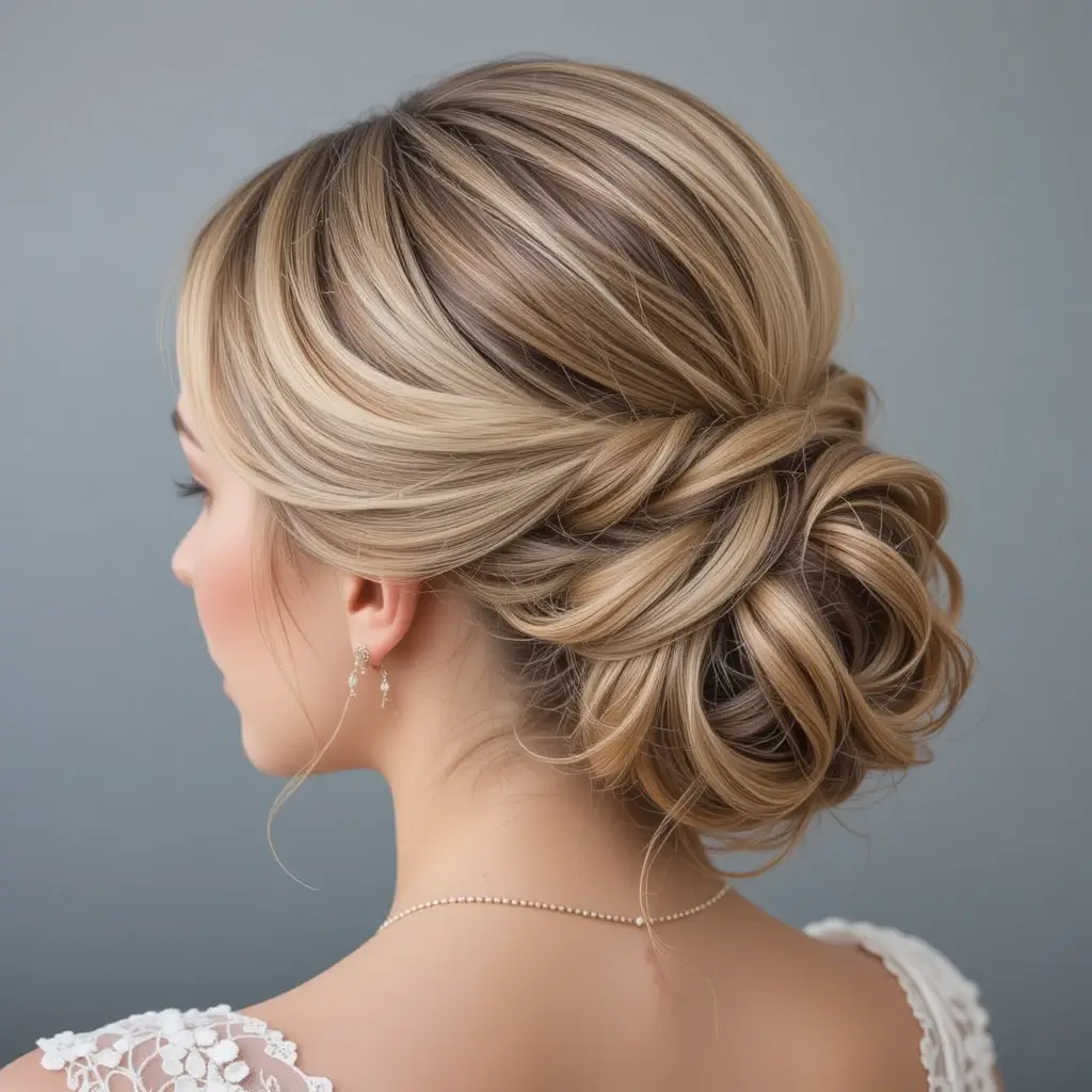 Twisted Half-Up Bun with Soft Waves