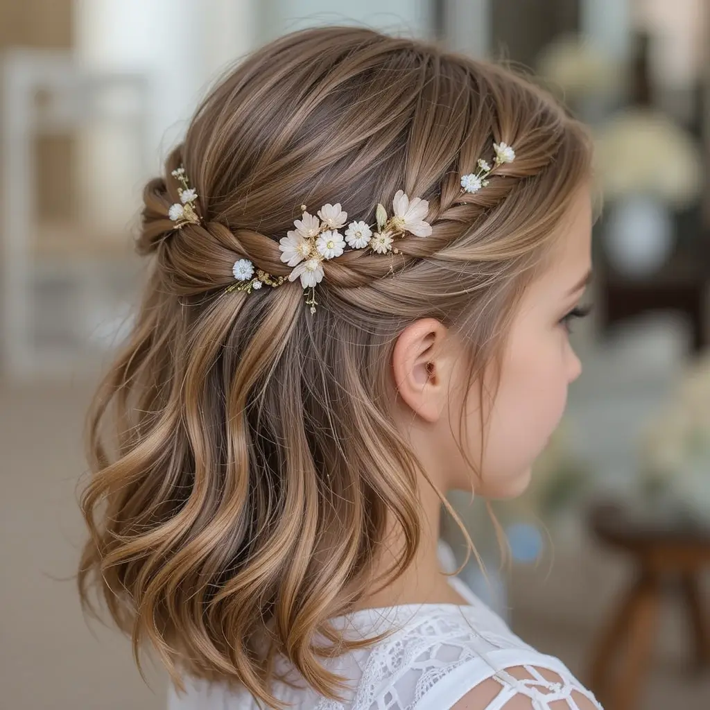 Twisted Half-Up Hairstyle with Flowers