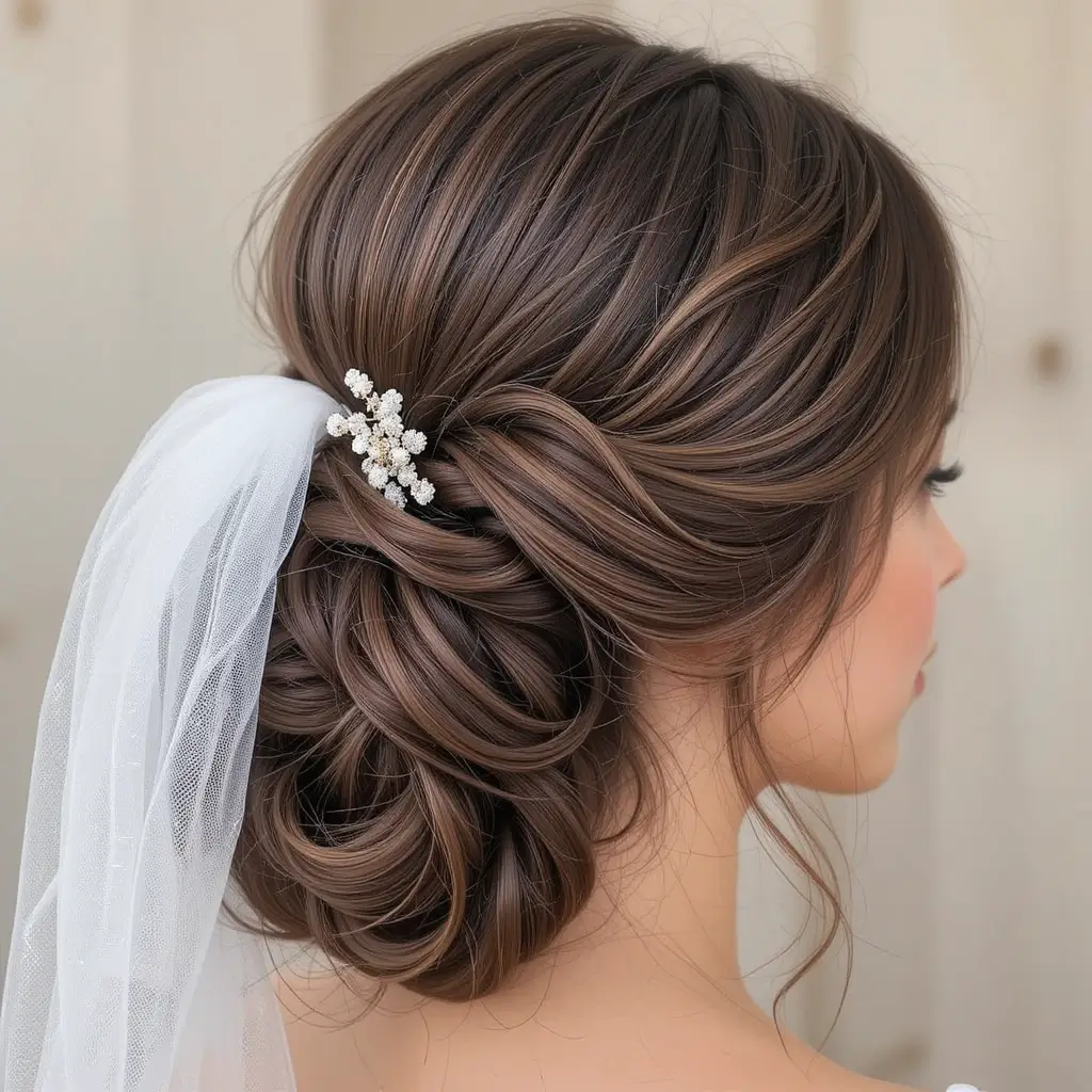 Twisted Half-Up Style with Veil