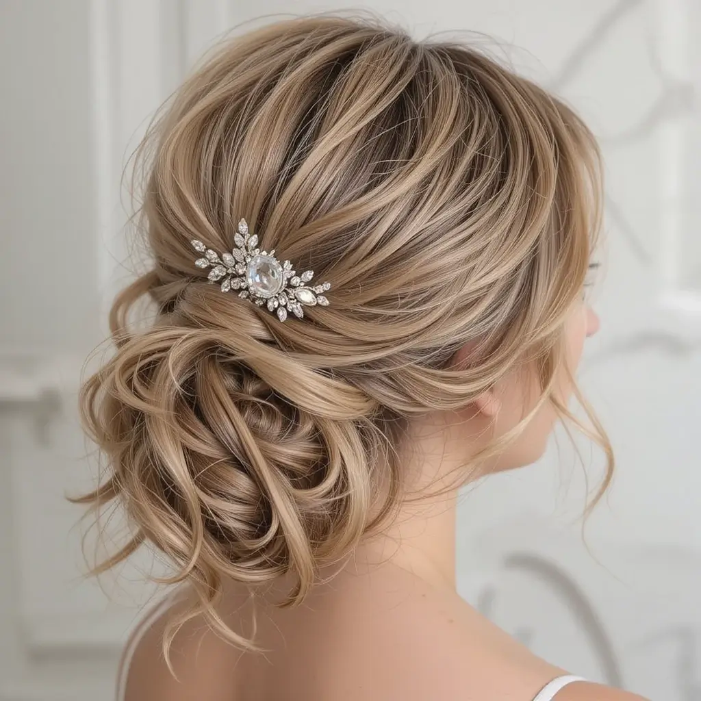 Twisted Low Bun with Curly Volume