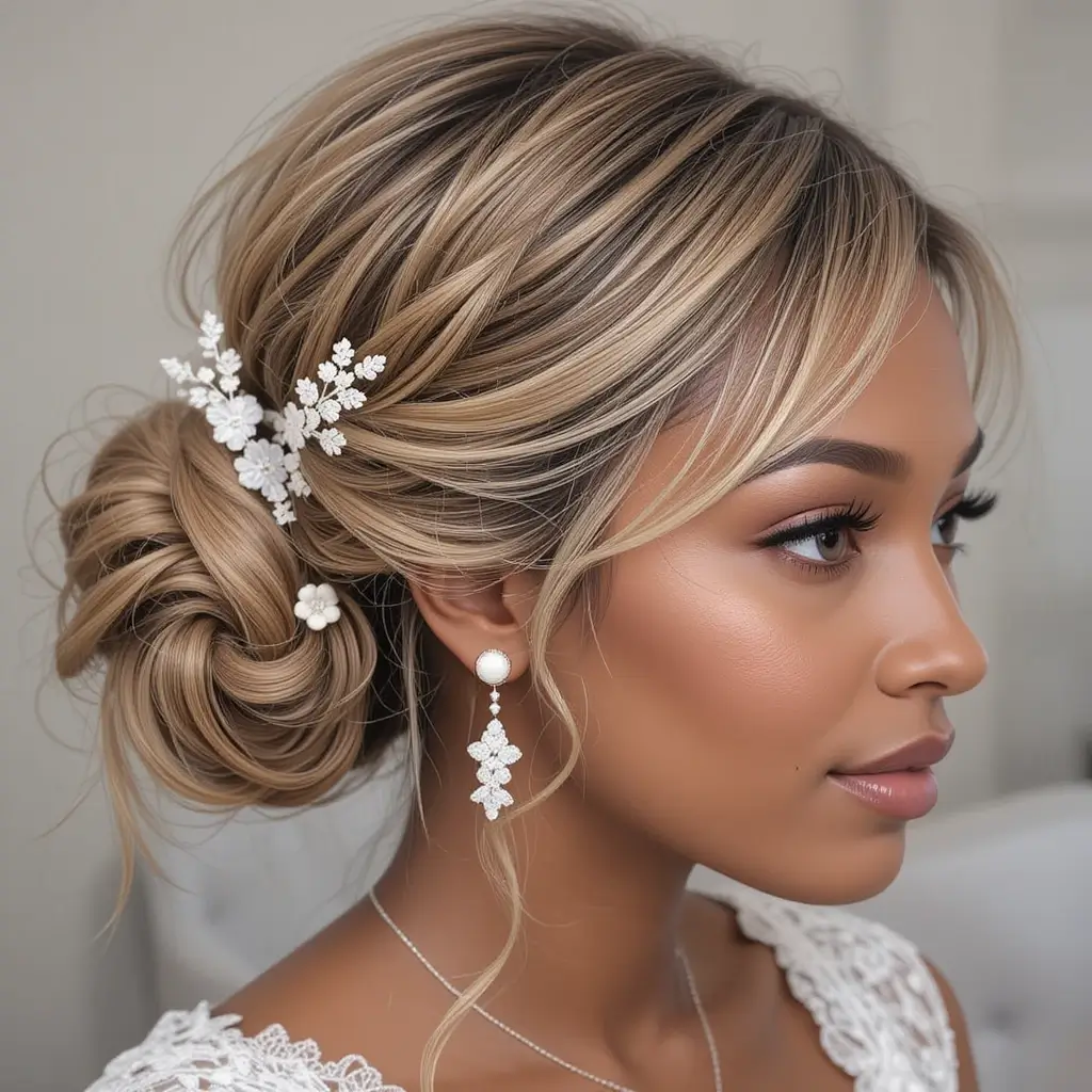 Twisted Low Bun with Side Part