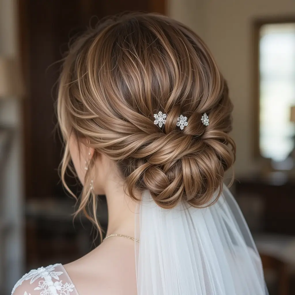 Twisted Low Bun with Veil