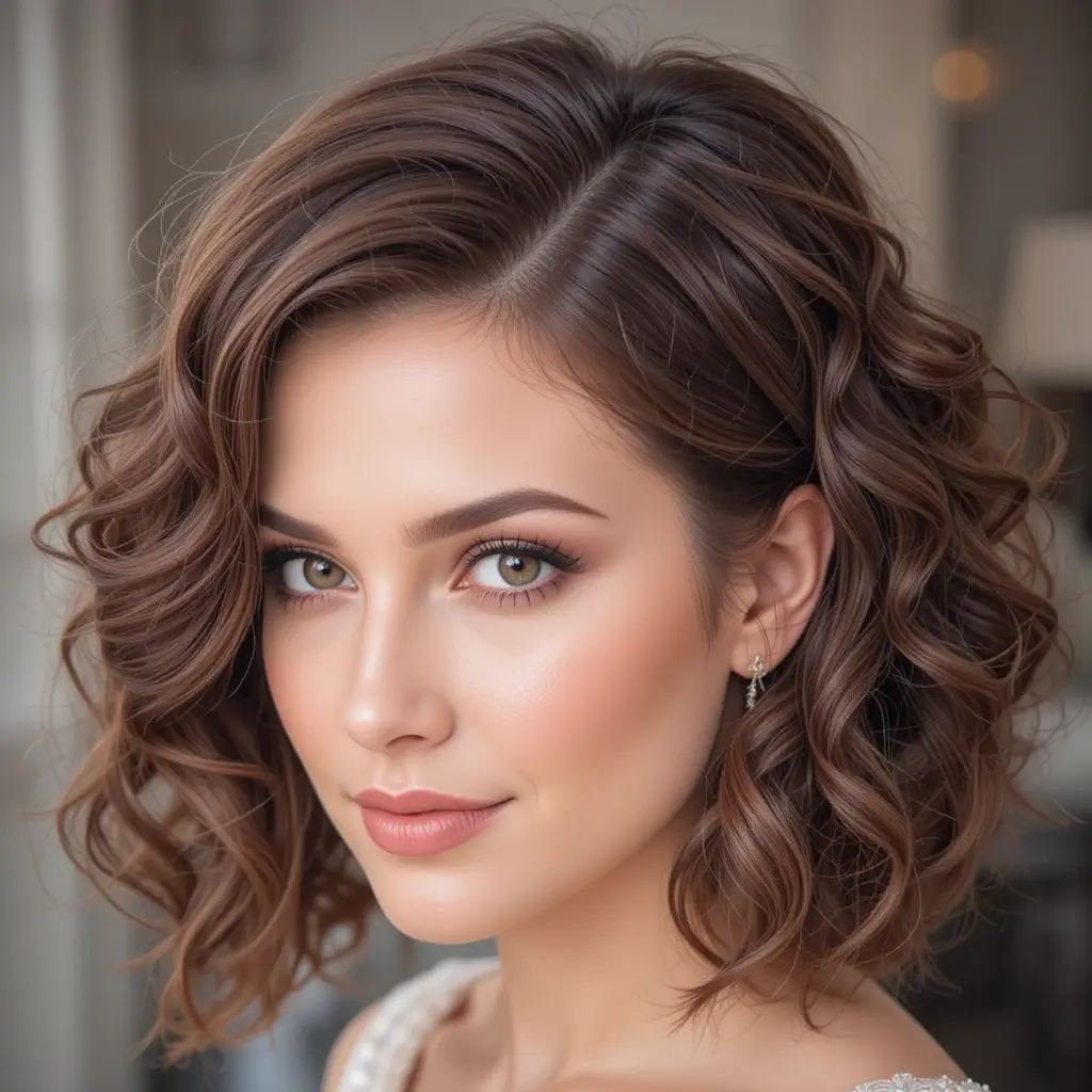 Voluminous Curly Bob with Side Part