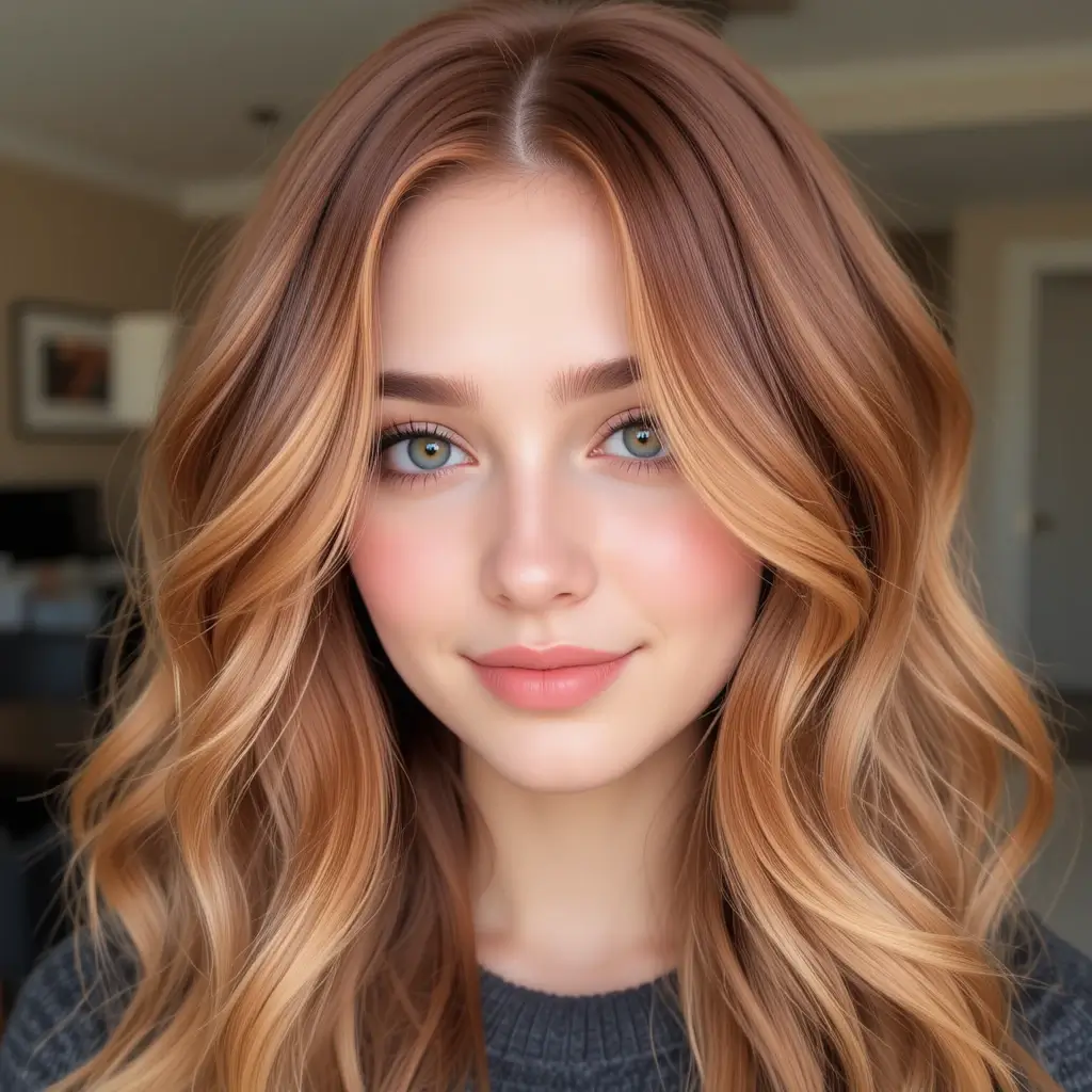 23. Warm Auburn with Golden Highlights