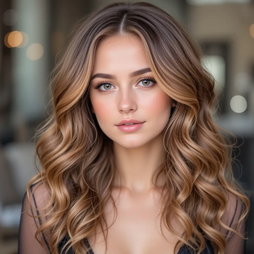 Warm Caramel Balayage with Soft Curls
