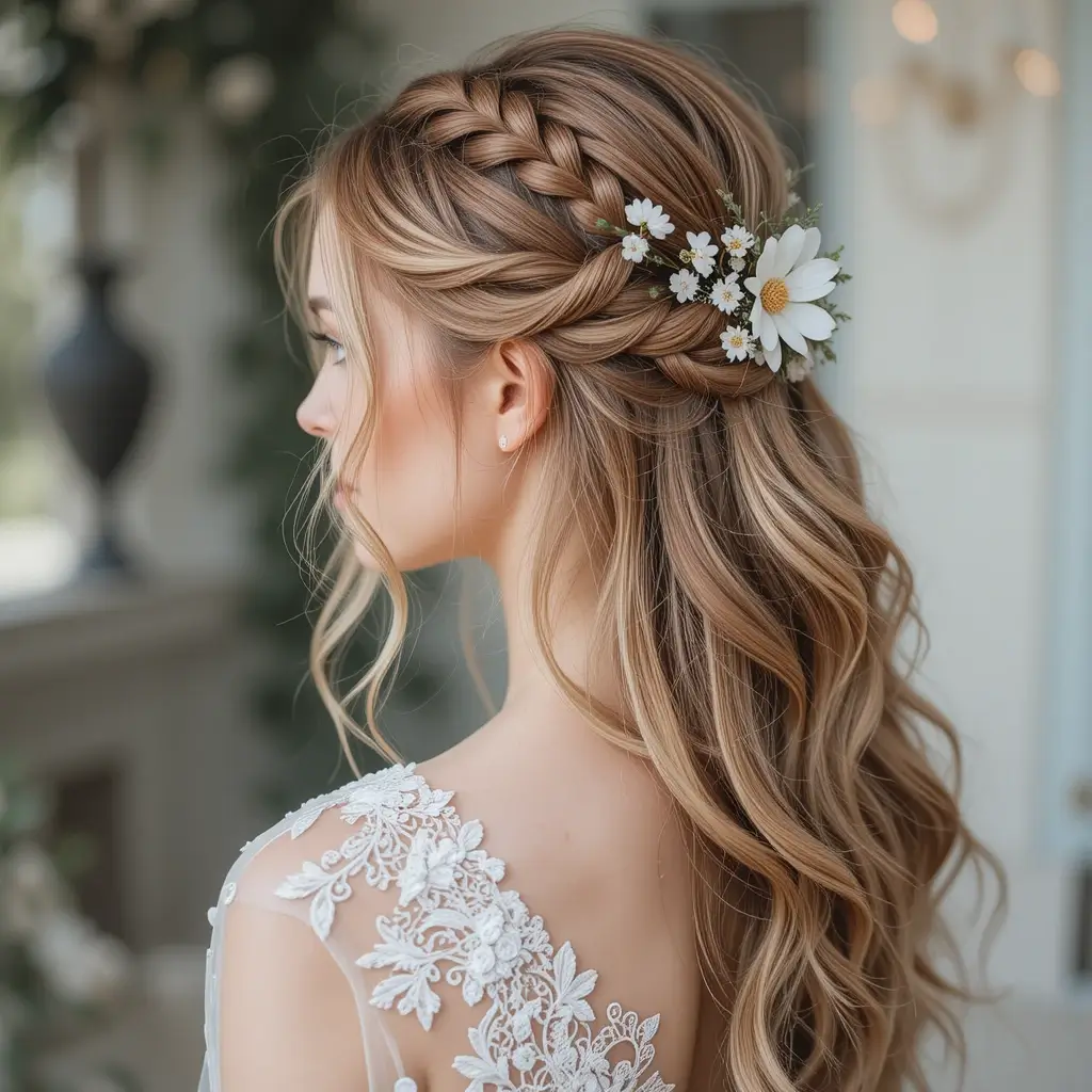 Waterfall Braid Half-Up Style