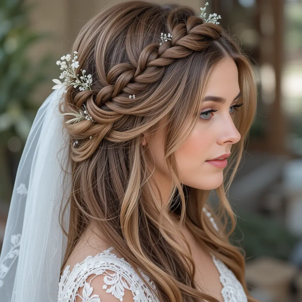 Waterfall Braid with Veil