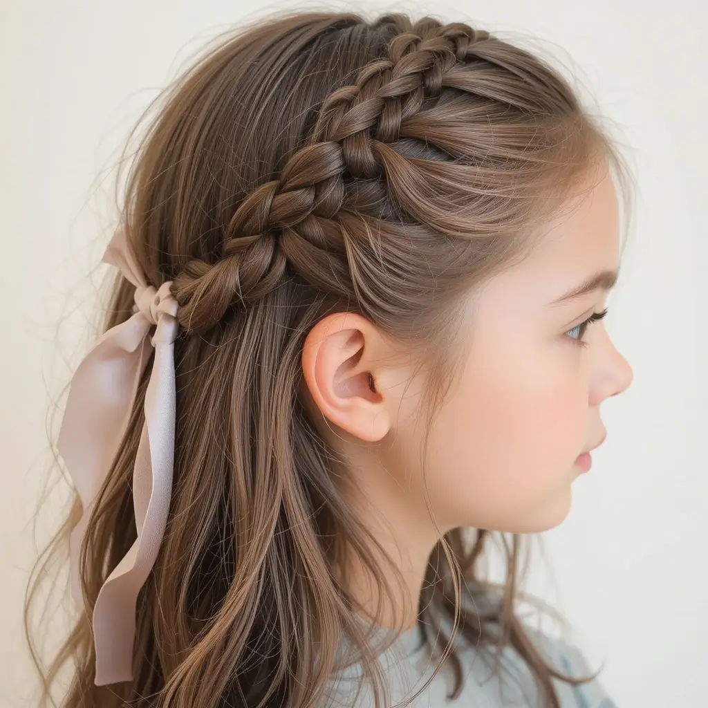 Waterfall Braids with Satin Ribbons