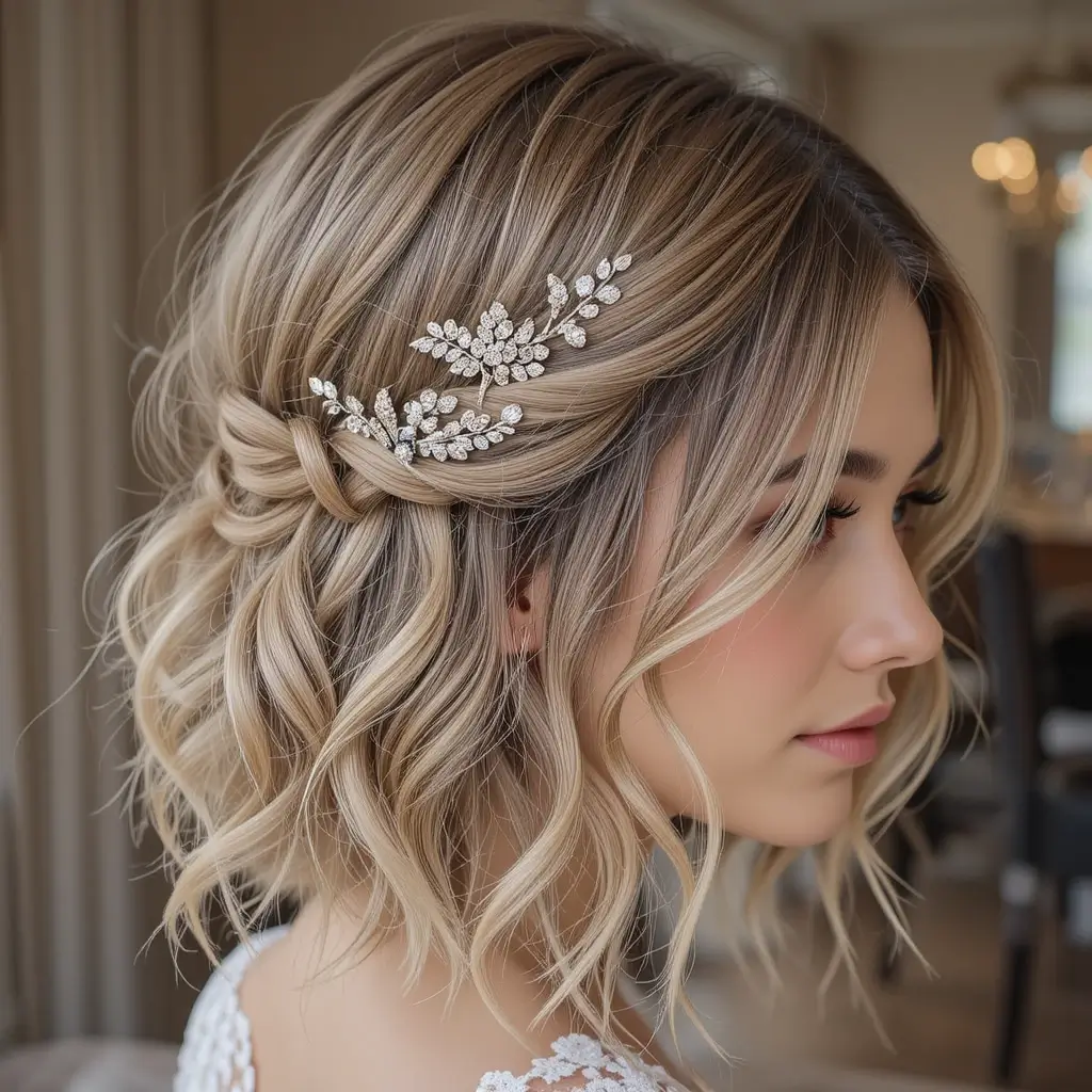 Wavy Bob with Silver or Gold Hair Clips