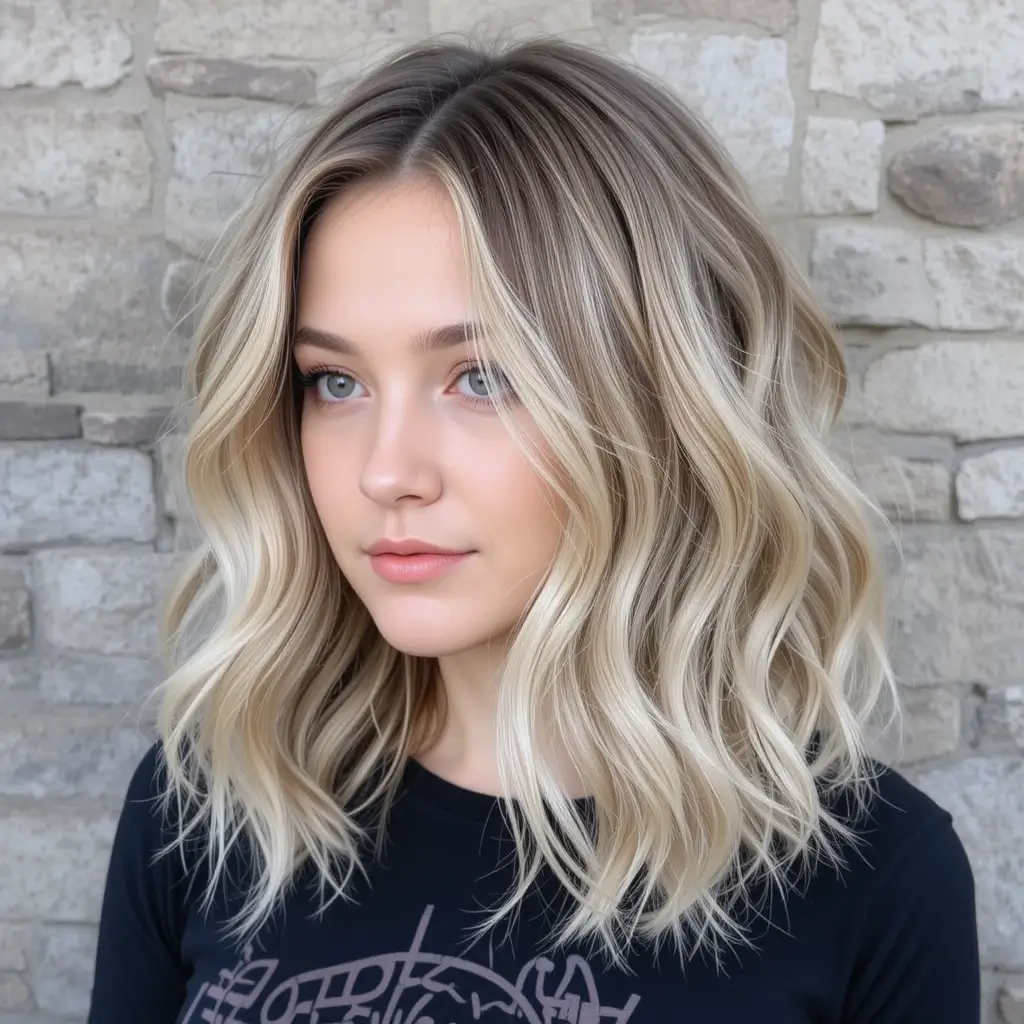 Wavy Lob with Chunky Layers