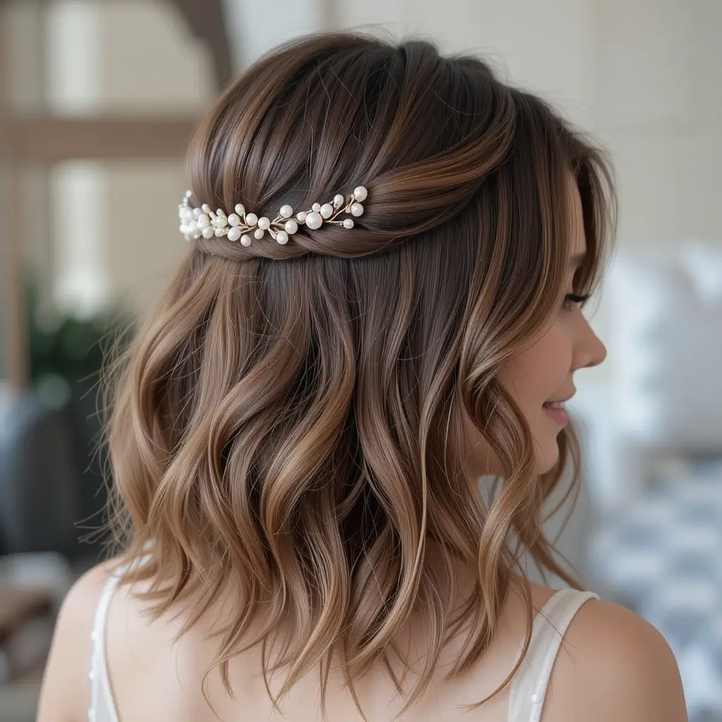Wavy Lob with Pearl Pins
