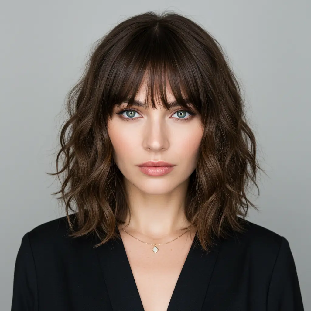 Wavy Medium Hair with Curtain Bangs