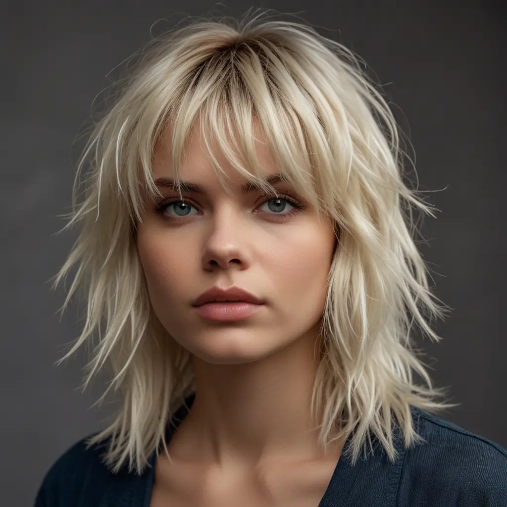 . White Blonde Shag Cut